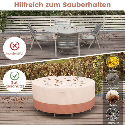 Ø 213 cm runde Terrassenmöbel-Abdeckung mit Lüftungsschlitzen &amp; Schnallen &amp; Kordeln beige