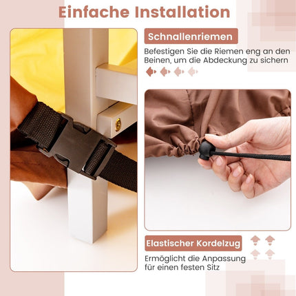 Ø 213 cm runde Terrassenmöbel-Abdeckung mit Lüftungsschlitzen &amp; Schnallen &amp; Kordeln beige