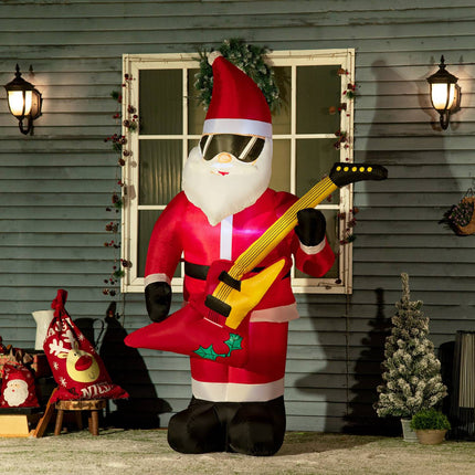 Aufblasbarer Weihnachtsmann mit Gitarre und LED-Beleuchtung, 215 cm, wasserdicht