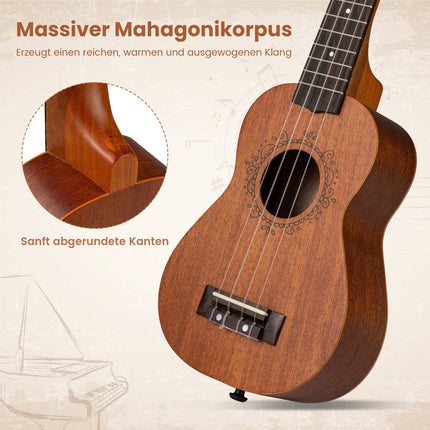 Mahagonové ukulele 21 palců, sada s obalem a příslušenstvím