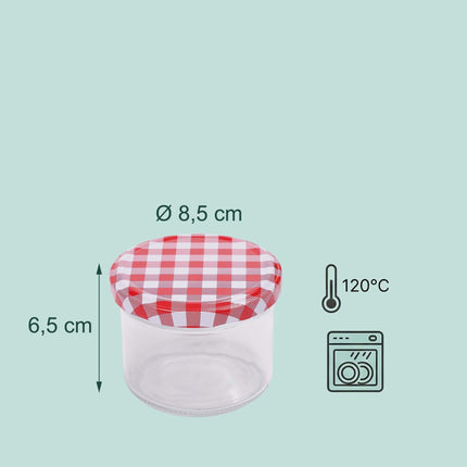 220 ml Twist-Off-Gläser, rot-weiße Deckel, 75er-Pack