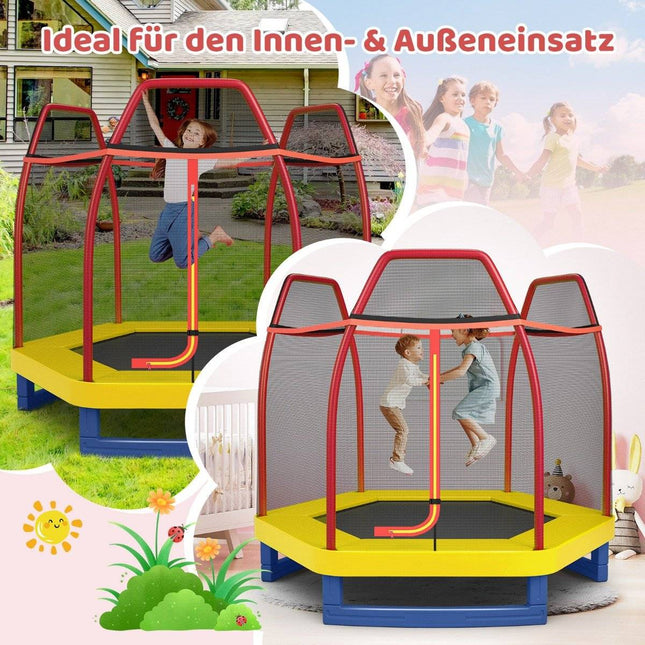 Ø223cm Gartentrampolin mit Sicherheitsnetz Indoor/Outdoor Trampolin für Kinder Orange