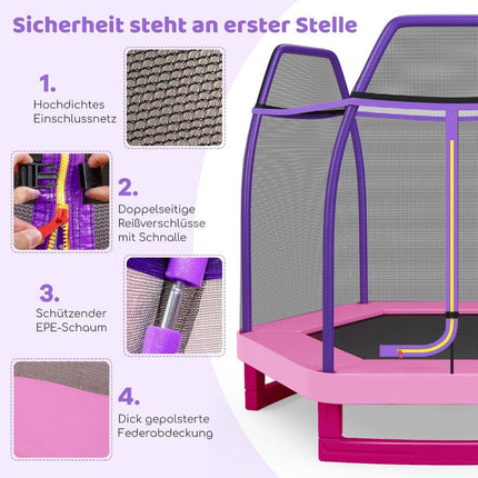 Trampoline de jardin Ø223cm avec filet de sécurité trampoline intérieur/extérieur pour enfants rose