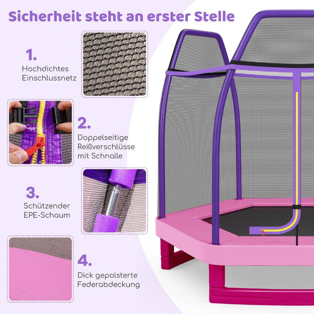 Ø223cm Gartentrampolin mit Sicherheitsnetz Indoor/Outdoor Trampolin für Kinder Rosa