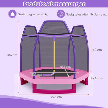 Trampoline de jardin Ø223cm avec filet de sécurité trampoline intérieur/extérieur pour enfants rose
