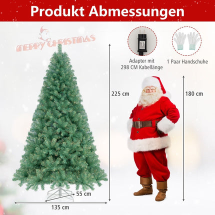 225 cm Artificial Christmas Tree with LED Lights, Green