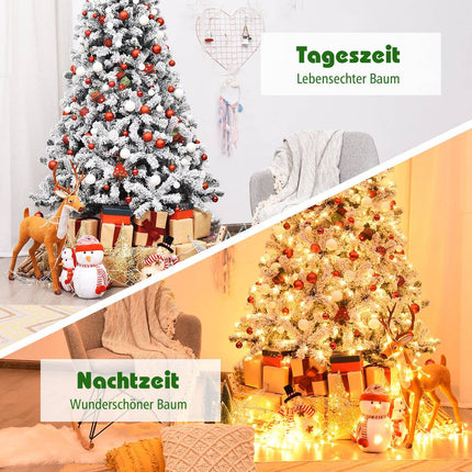 225cm Künstlicher Weihnachtsbaum mit Schnee und warmweißen LEDs