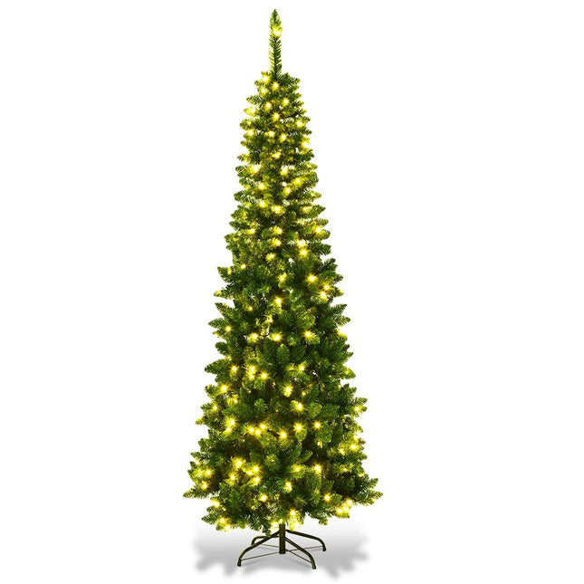 225 cm Weihnachtsbaum, hochwertige PVC-Nadeln, bleistiftförmiger Weihnachtsbaum, grün