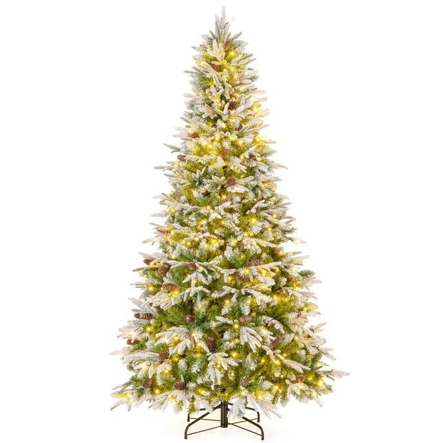 225 cm Pre-Lit Snowy Christmas Tree with LED Lights