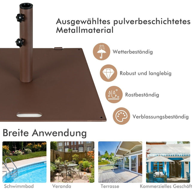 22,5 kg schwerer Sonnenschirmständer eckig Schirmständer auf Rollen für den Außenbereich Braun