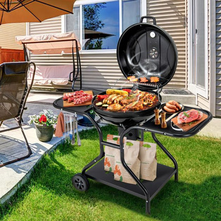 22-Zoll-Holzkohlegrill mit Rollen, 2-stufige Roste