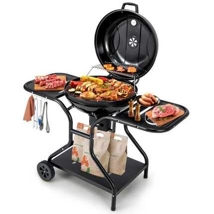 22-Zoll-Holzkohlegrill mit Rollen, 2-stufige Roste