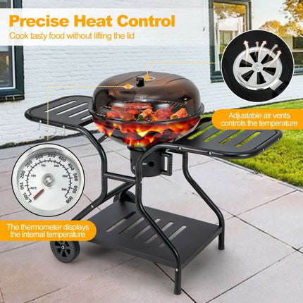 22-Zoll-Holzkohlegrill mit Rollen, 2-stufige Roste
