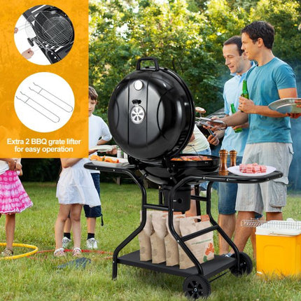 22-Zoll-Holzkohlegrill mit Rollen, 2-stufige Roste