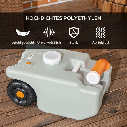 Tragbarer 22-Liter-Abwassertank auf Rollen mit Griff, Grau