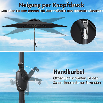 230 cm Schwarzer Terrassenschirm mit Solar-LED-Beleuchtung