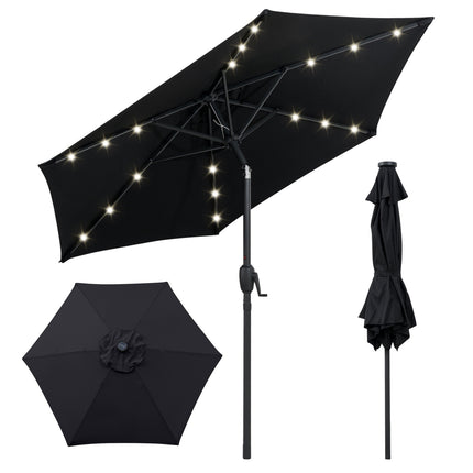 230 cm Schwarzer Terrassenschirm mit Solar-LED-Beleuchtung
