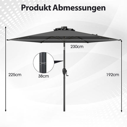230 cm Patio Umbrella with LED Solar Lights & Crank