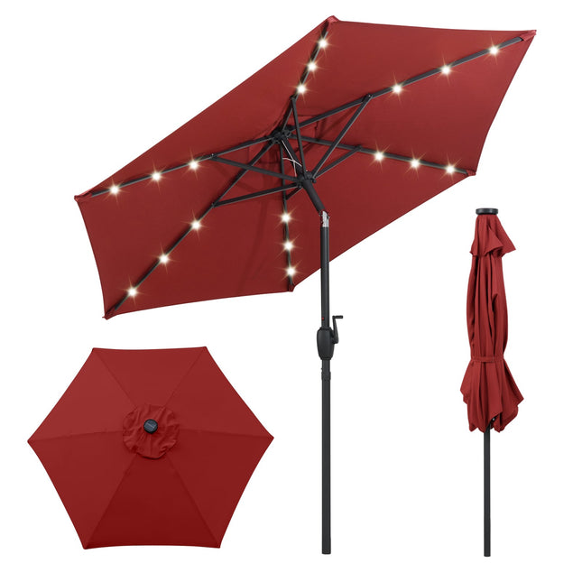 230 cm Sonnenschirm mit LED-Solarleuchten und Kurbel