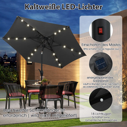 230 cm Patio Umbrella with LED Solar Lights & Crank