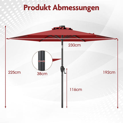 Zahradní slunečník 230 cm se solárními LED světly a klikou