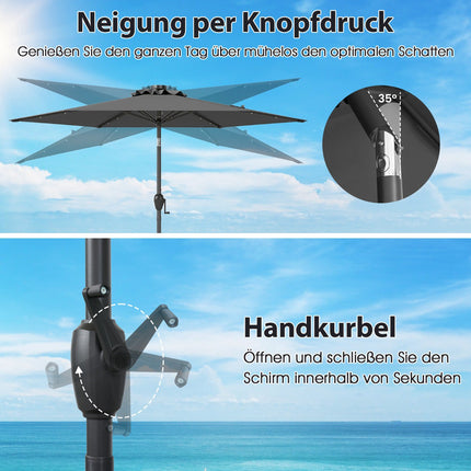 230 cm Patio Umbrella with LED Solar Lights & Crank