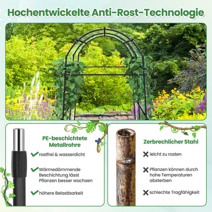 230 cm high garden arch for climbing plants with PE-coated metal structure climbing aid