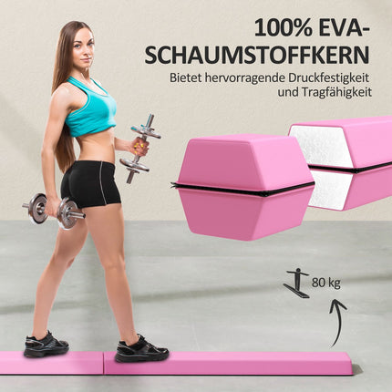 236 cm opvouwbare evenwichtsbalk, draagbare turnbalk, antislipevenwichtsbalk, gymnastiek- en evenwichtsbalk tot 80 kg, voor kinderen vanaf 3 jaar, binnen en buiten, lichtrood