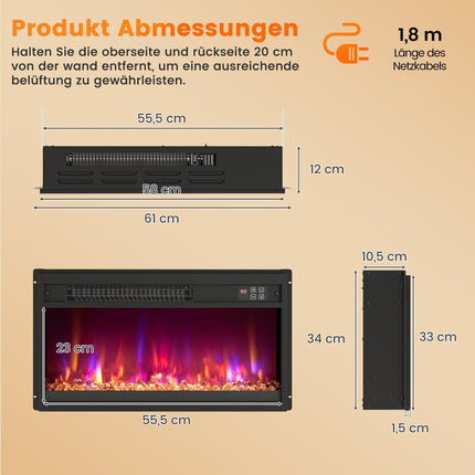 23-Inch Electric Fireplace Insert with Remote Control