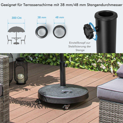 23 kg Sonnenschirmständer mit Rollen und Griffen Schirmständer für Schirmstangen von 38/48 mm Ø52 cm Marktschirmständer