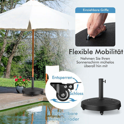 23 kg Sonnenschirmständer mit Rollen und Griffen Schirmständer für Schirmstangen von 38/48 mm Ø52 cm Marktschirmständer