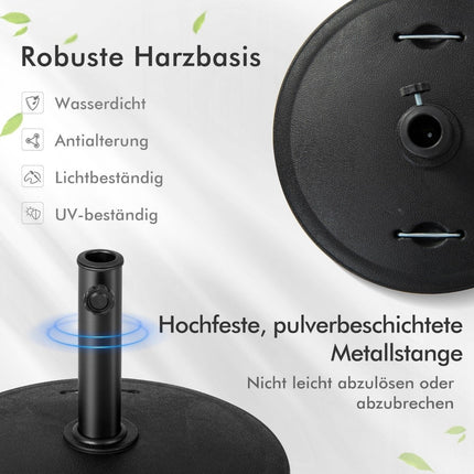 23 kg Sonnenschirmständer mit Rollen und Griffen Schirmständer für Schirmstangen von 38/48 mm Ø52 cm Marktschirmständer