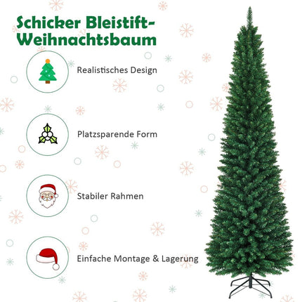 Sapin de Noël artificiel en forme de crayon, 240 cm, aiguilles en PVC de haute qualité, vert