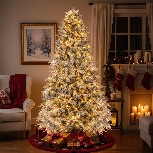 Zasněžený umělý vánoční stromek 240 cm, 460 LED