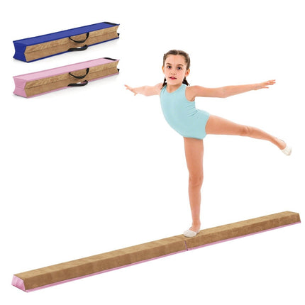240 cm children's balance beam with carrying handle &amp; Suede cover folding balancing bar pink