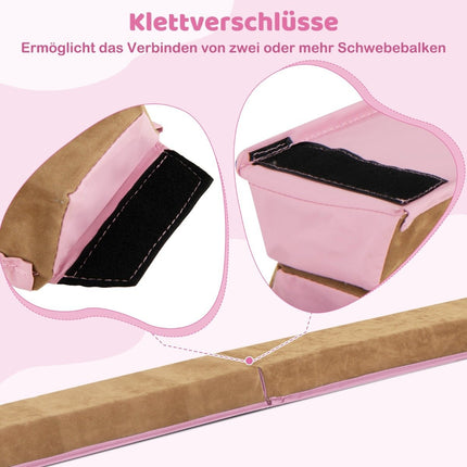 240 cm children's balance beam with carrying handle &amp; Suede cover folding balancing bar pink