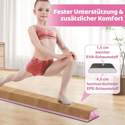 240 cm children's balance beam with carrying handle &amp; Suede cover folding balancing bar pink