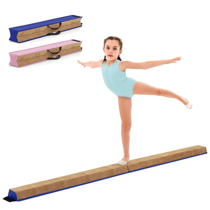 240 cm Kinder Schwebebalken mit Tragegriff &amp; Wildlederbezug klappbarer Balancierbalken blau
