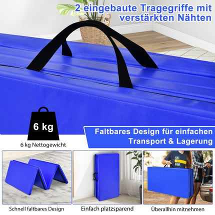 240 x 120 x 5 cm faltbare Gymnastikmatte mit Klettverschluss &amp; 2 Tragegriffen blau