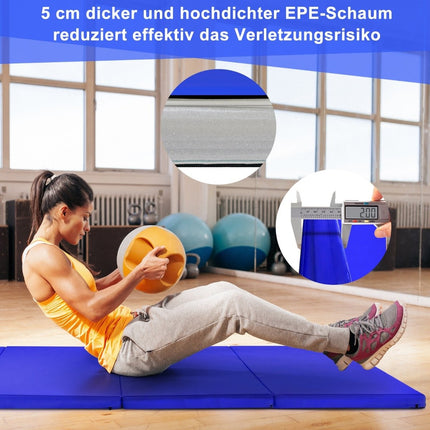 240 x 120 x 5 cm faltbare Gymnastikmatte mit Klettverschluss &amp; 2 Tragegriffen blau