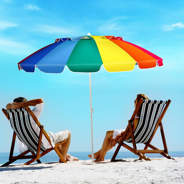 243 cm Strandschirm, Sonnenschirm für den Außenbereich, Aluminium, neigbar, Terrassenschirm – bunt