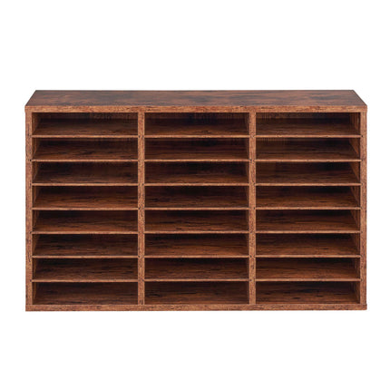 24-Compartment Literature Organizer, Removable Shelves – Dark Brown