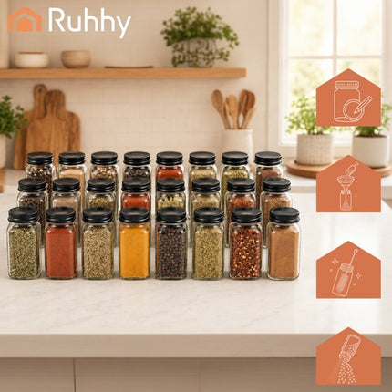 24 Glass Spice Jars Set with Labels, 120ml Each