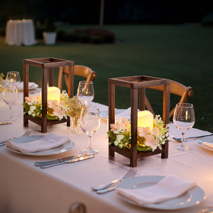 24-Pack Cedar Wood Wedding Lantern Candle Holders, Brown