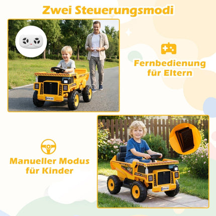 Dětské elektrické sklápěcí auto 24V s dálkovým ovládáním, žluté