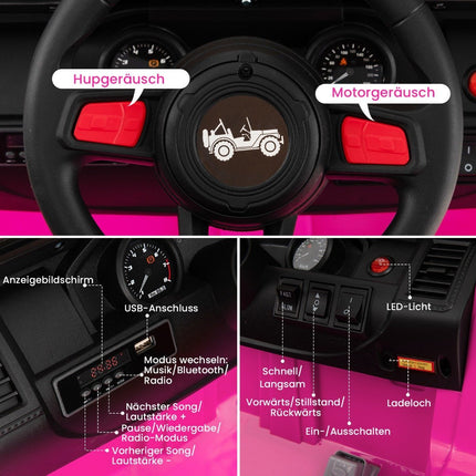 24V Kinder Elektroauto, 2-Sitzer, Pink, USB & Musik