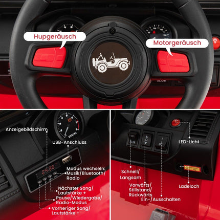 24V Kinder-Elektroauto, 2-Sitzer, Rot, USB & Musik