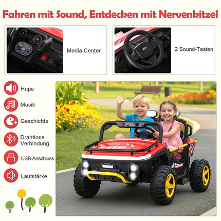 24V Kids Electric Ride-On Truck, 2-Seater, Remote, Red