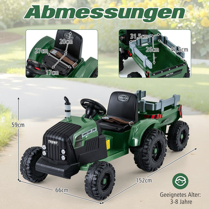 24V Kinder-Elektrotraktor mit abnehmbarem Anhänger, Fernbedienung