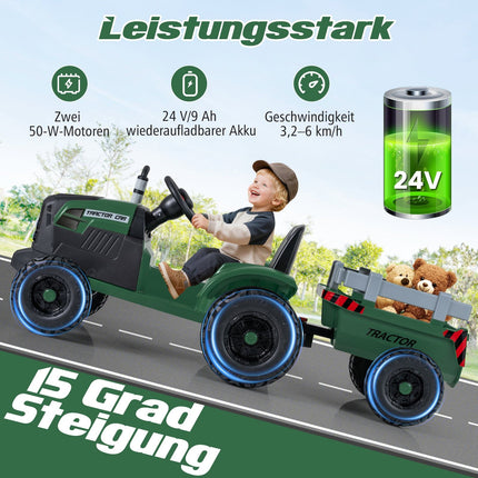 24V Kinder-Elektrotraktor mit abnehmbarem Anhänger, Fernbedienung